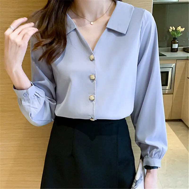 

Новинка Осенняя стильная шифоновая рубашка с V-образным вырезом во французском стиле дизайнерский нишевый Топ свободный Универсальный тем...