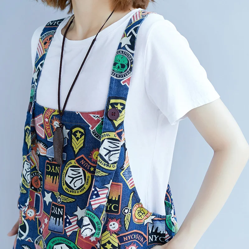 Женский джинсовый комбинезон с принтом повседневный длинный шаровары