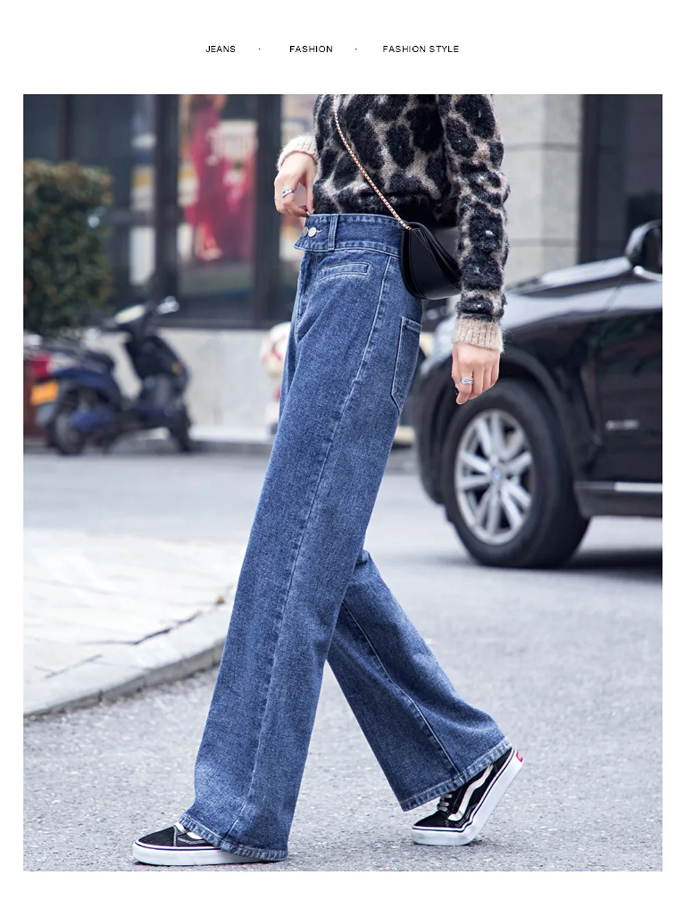 Zsrs new High Waist Straight Jeans Women autumn blue Casual Loose Wide Leg Jeans Trousers Striped Palazzo Pants Large size