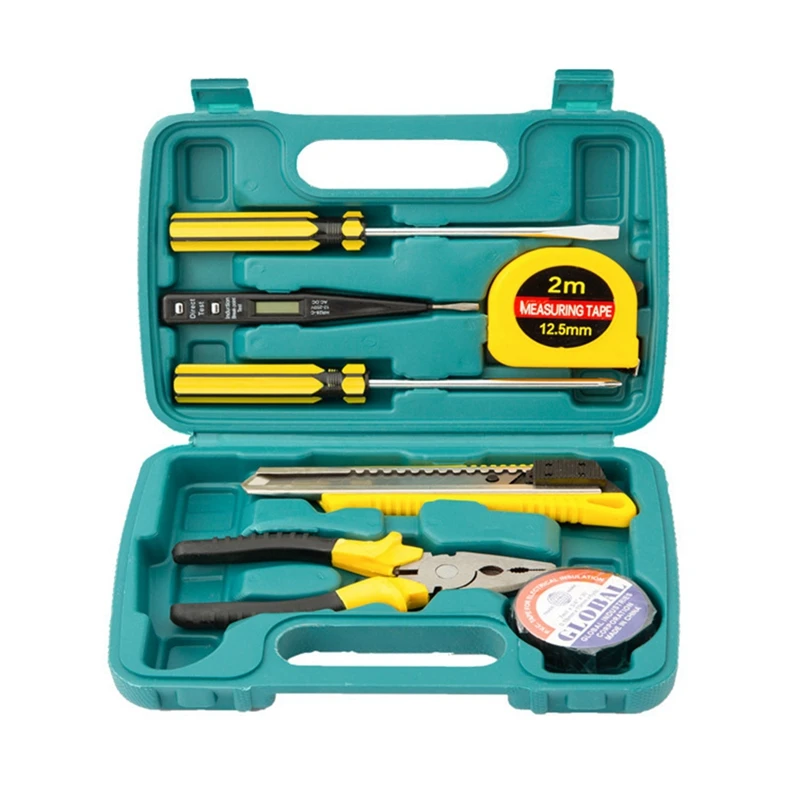 

Hot SV-8 PCS Small Home Hand Tools Set Repair Tool Kit With Toolbox Wire Cutter Screwdrivers Tape Measure For Men Women