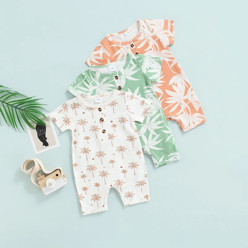 Летняя хлопковая одежда для новорожденных малышей мальчиков с принтом дерева