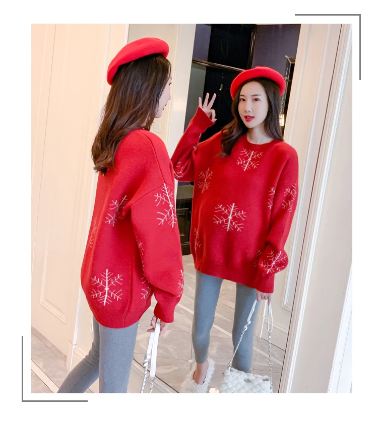 6077# Autumn Winter Large Size Loose Maternity Sweaters Thicken Pullovers Clothes for Pregnant Women Snow Pregnancy Clothing