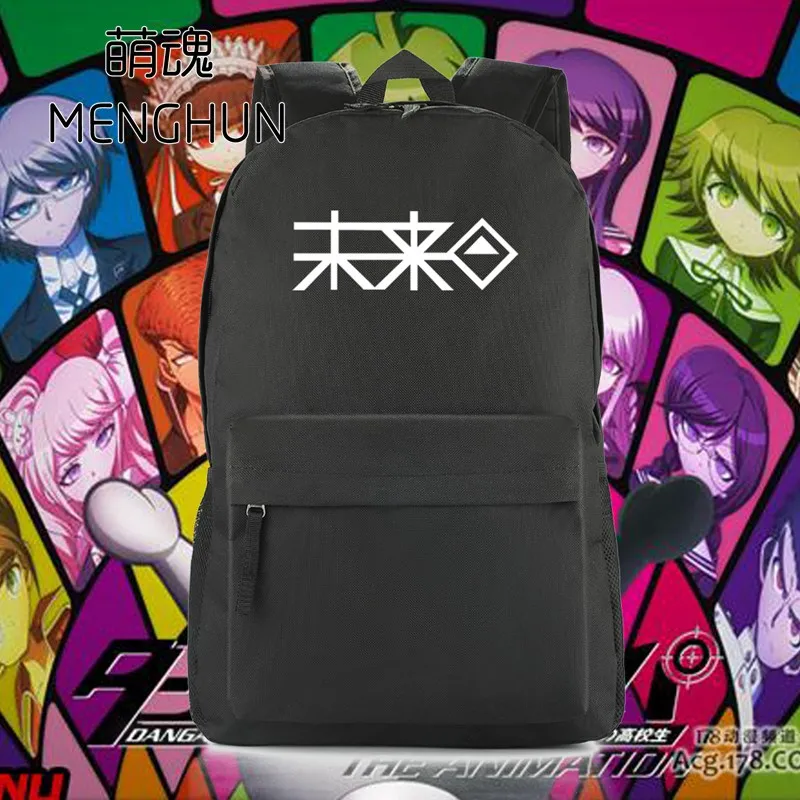 

Danganronpa Anime Fans backpack Mirai Future words printing Black Nylon School Backpacks