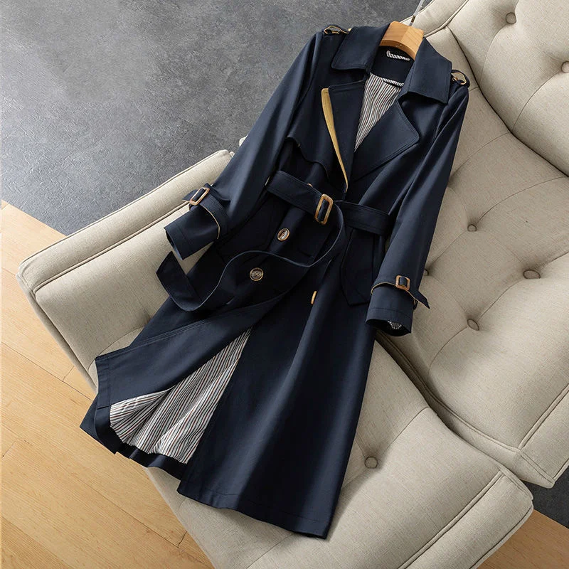 

2021 Fashion Women's Trench Elegant Coats With Belt Autumn Winter Double Breasted Solid Cloak Female Korean Style High-end