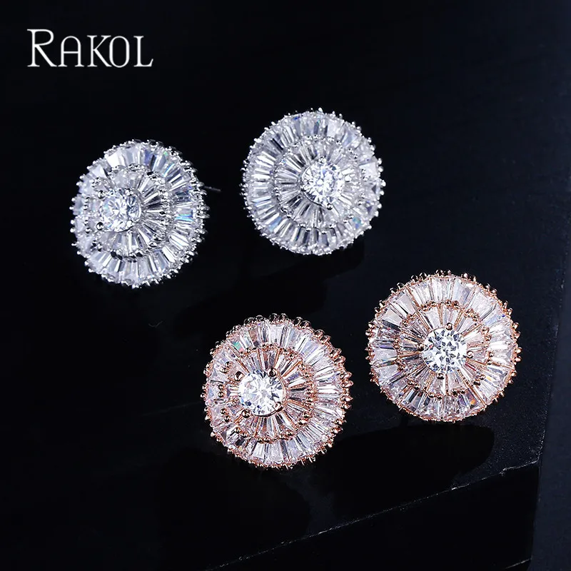 Классические романтические роскошные круглые серьги гвоздики RAKOL с белыми