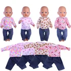 Трикотажные джинсы с двумя принтами, кружевной вырез и расклешенные манжеты для кукол Reborn 18 и 43 см, поколение, подарки