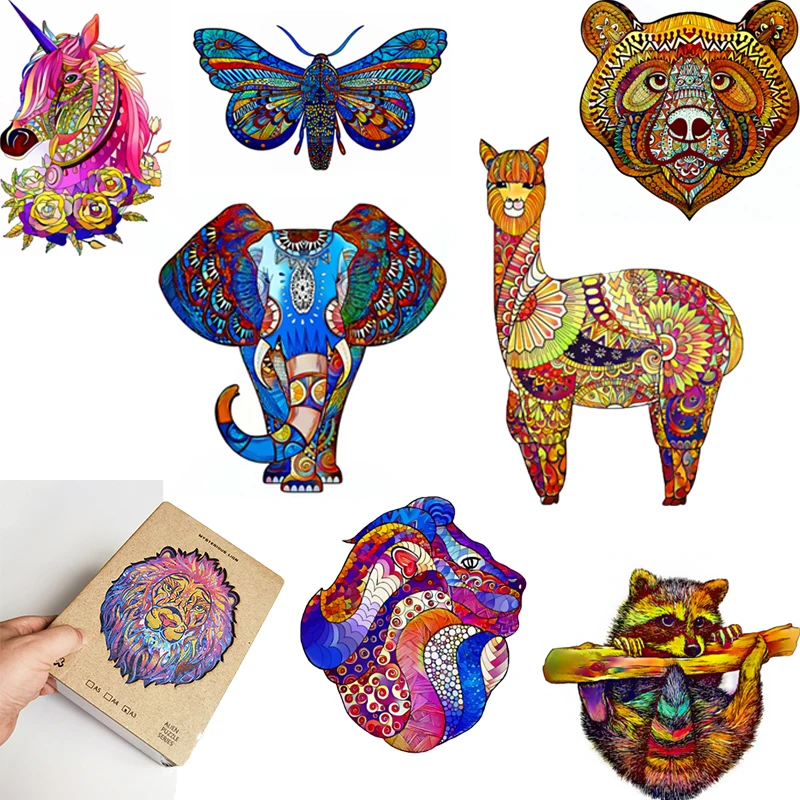 

Детский пазл Монтессори, животные, Деревянные уникальные кусочки, овечка, Лев, ремесла, головоломка, игра, развивающая игрушка, игра для прос...