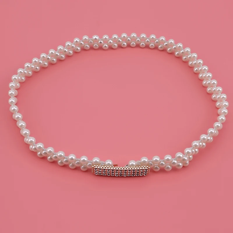 

Elegant Women Pearl Waist Belt Elastic Buckle Pearl Chain Belt Female Girls Dress Crystal Strap Pearl Elastic Belt Luxury Brand