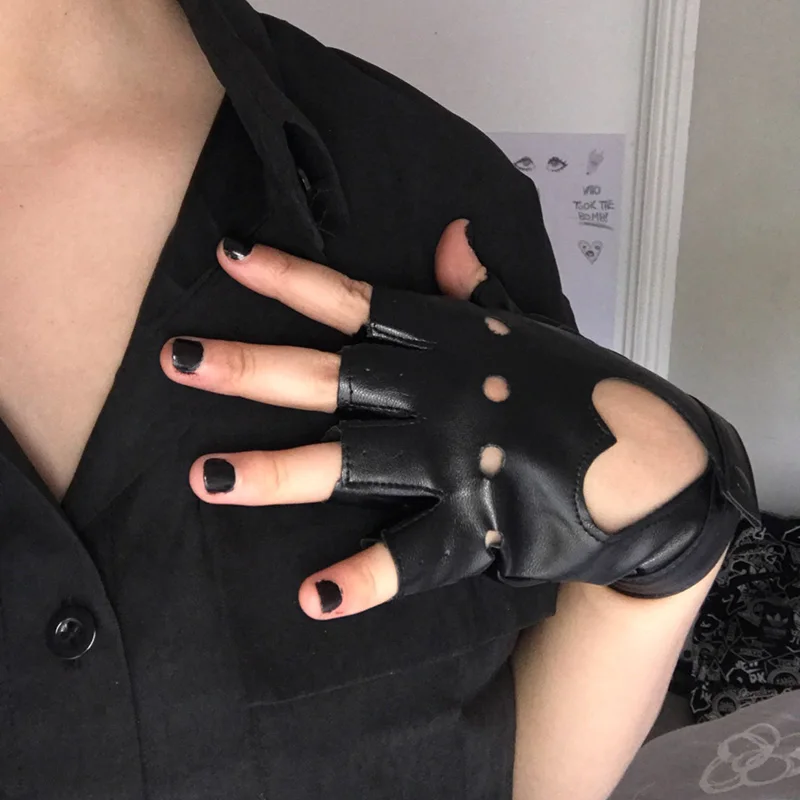 Перчатки из искусственной кожи для мужчин и женщин короткие митенки без пальцев