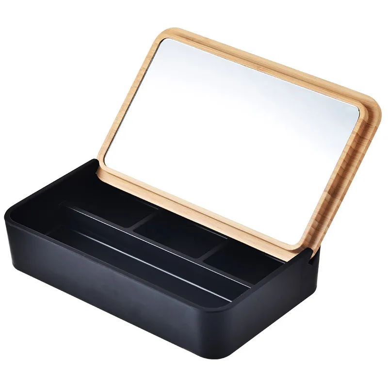 

Plastic Makeup Organizer with mirror lid Jewelry Box watch Cosmetic Organizer Ring Lipstick Rack Necklace Display Organizer