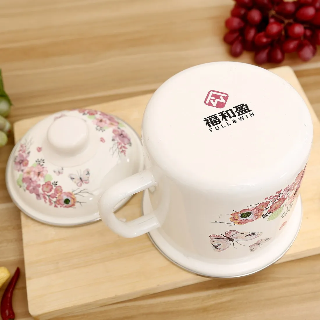 Большая кружка эмалированная миска для еды лапши быстрого приготовления милая