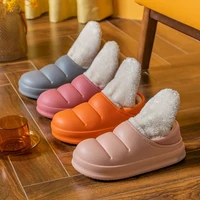 winter womens home cotton slippers soft plush platform shoes couple non slip waterproof slides faux fur silent floor slippers