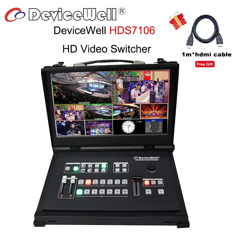 

Видеопереключатель Devicewell HDS9106 9106 с монитором, 6-канальное руководство, 4 SDI + 2 HDMI переключателя для новых медиа, экран прямых трансляций