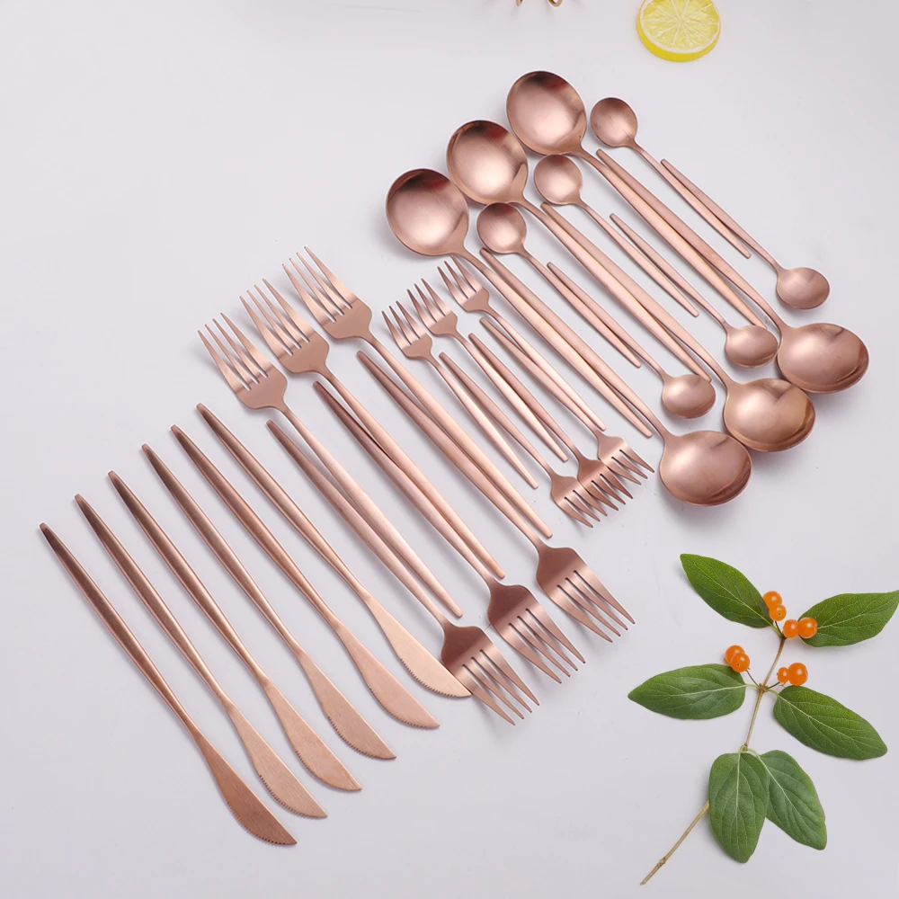 Gold Cutlery Stainless Steel Matte Spoon Fork Knife Set of Tableware Dishwasher Safe Dinnreware Set Kitchen Golden Cutlery Set