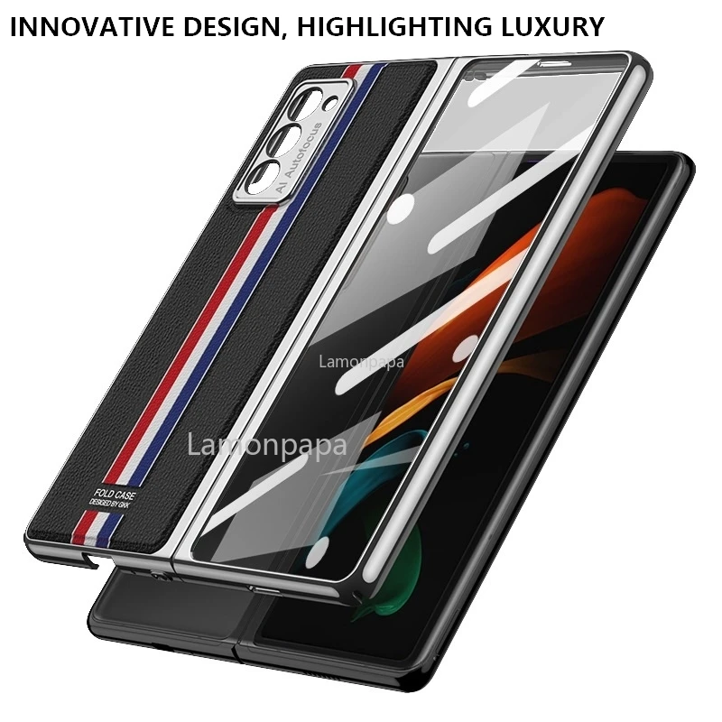 

Luxury Tempered Glass Case for Samsung Z Fold2 5G Cover Gold Edge All-inclusive Shockproof Shell for Galaxy Z Fold 2 Case