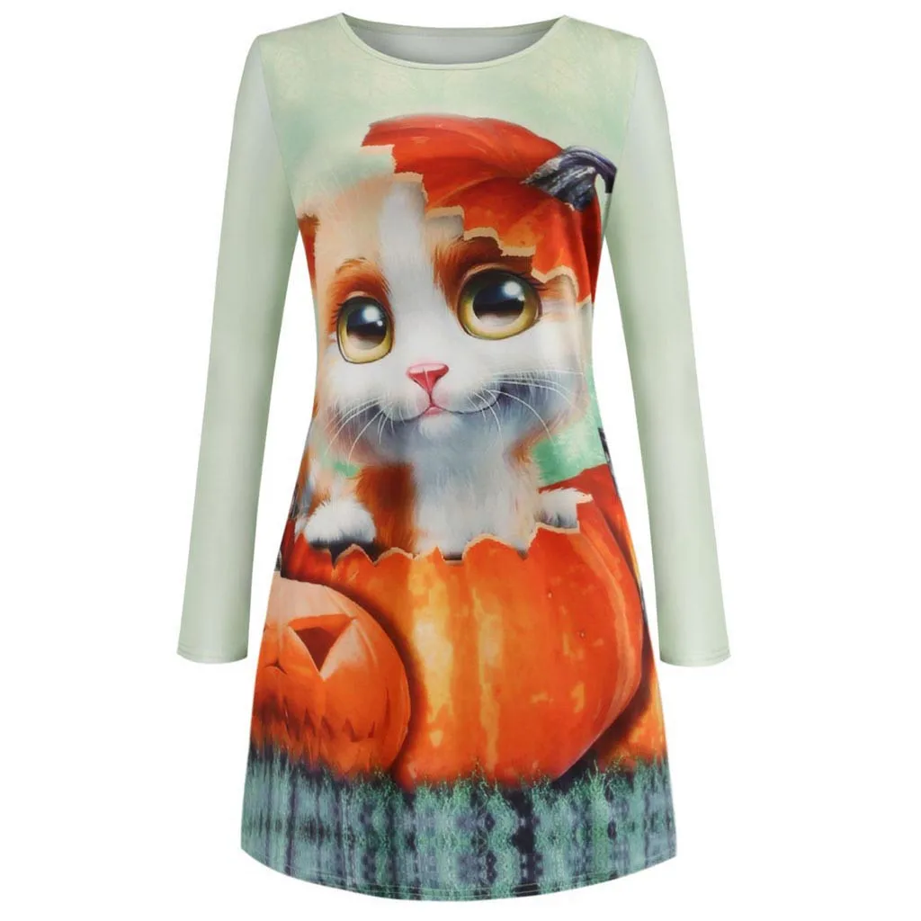 2019 горячая Распродажа женское элегантное платье на Хэллоуин винтажное с принтом