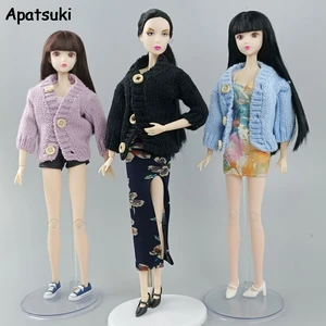 Модное трикотажное Тканое пальто, зимний теплый свитер для куклы Барби, одежда, наряды, топы 16, BJD, аксессуары для кукольного домика, DIY игрушка