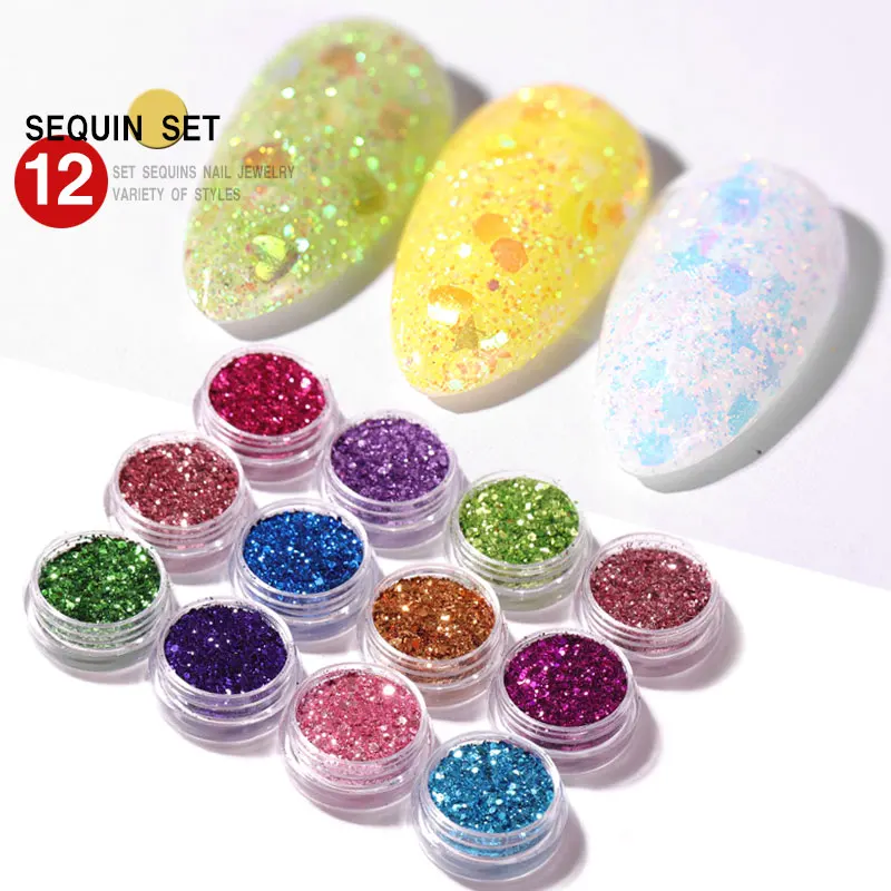 Лазерная пудра для дизайна ногтей 12 шт./компл. розовое золото зеленый коричневый