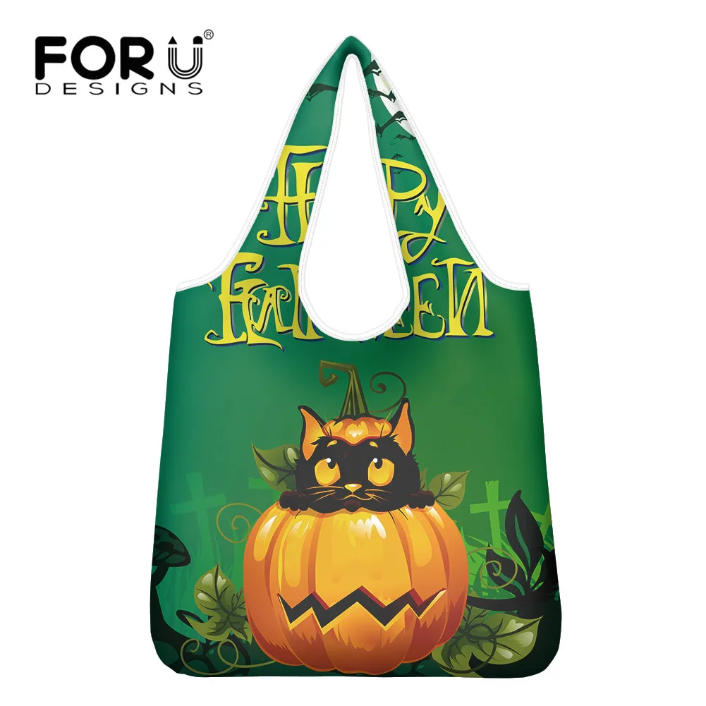 

FORUDESIGNS Halloween Pumpkin Cat Printed Shoulder Tote Shopper Bag for Women Large Capacity Eco Friendly Bag Grocery Bags Bolsa