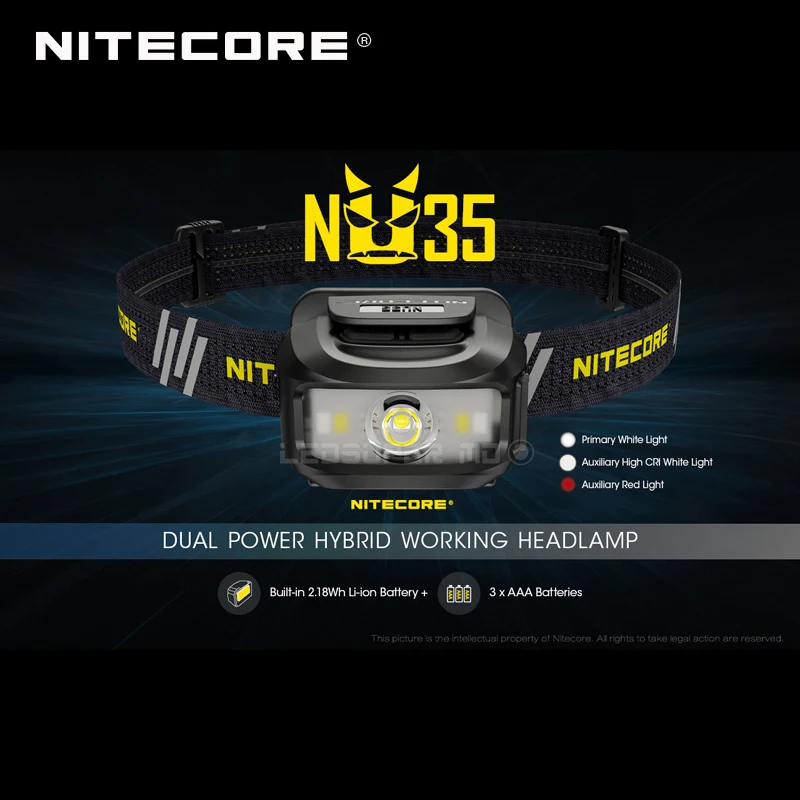 Тройные источники светильник NITECORE NU35 перезаряжаемый двойной мощный гибридный