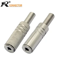 10pc 3 5mm 3 pole stereo female jacks connector metal reticulate inline socket solder wire connector with spring