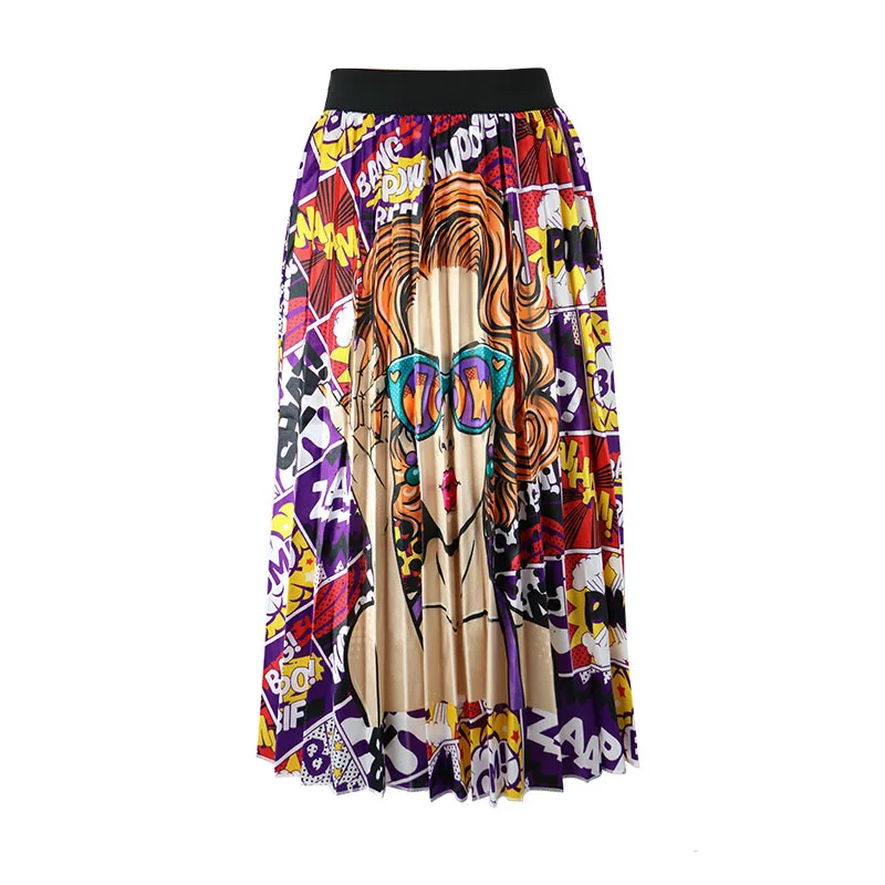 

Yan Qing Huan Geometric Print Harajuku Skirt 2020 Summer Fashion New Pleated Skirt Elastic High Waist Wild Women's Bottoms Skirt