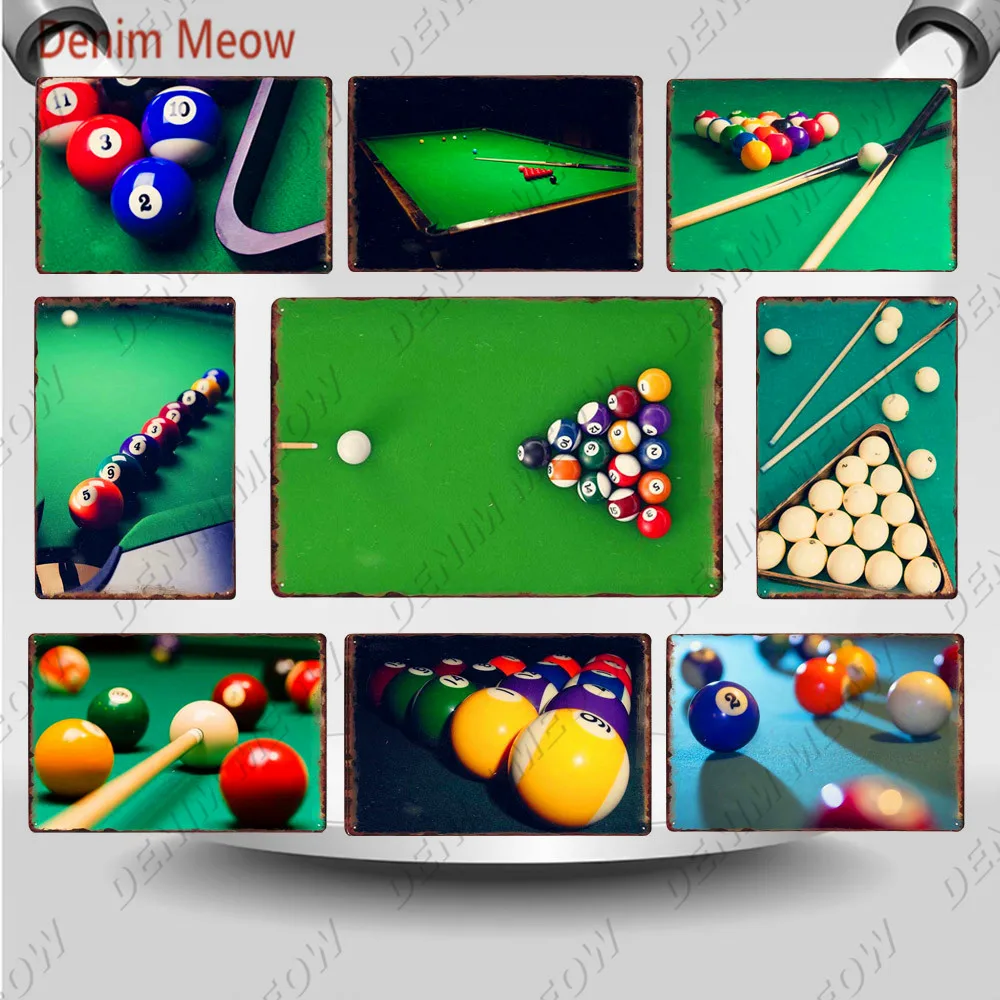 

Vintage Billiards Metal Signs Retro Iron Painting Wall Poster Billiard Club Pub Pool Hall Decorative Art Plates Home Decor WY110