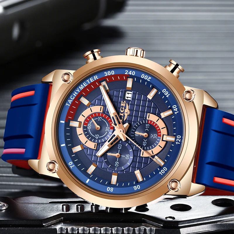 Часы наручные LIGE мужские с хронографом повседневные модные брендовые Роскошные