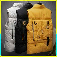 mens padded vest winter warm puffer waistcoat fashion windproof back patch coat quilting thick jacket outwear male clothes