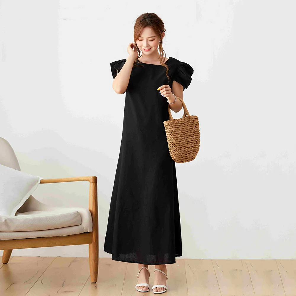 Женское длинное платье с оборками повседневное ТРАПЕЦИЕВИДНОЕ черное пуловер в