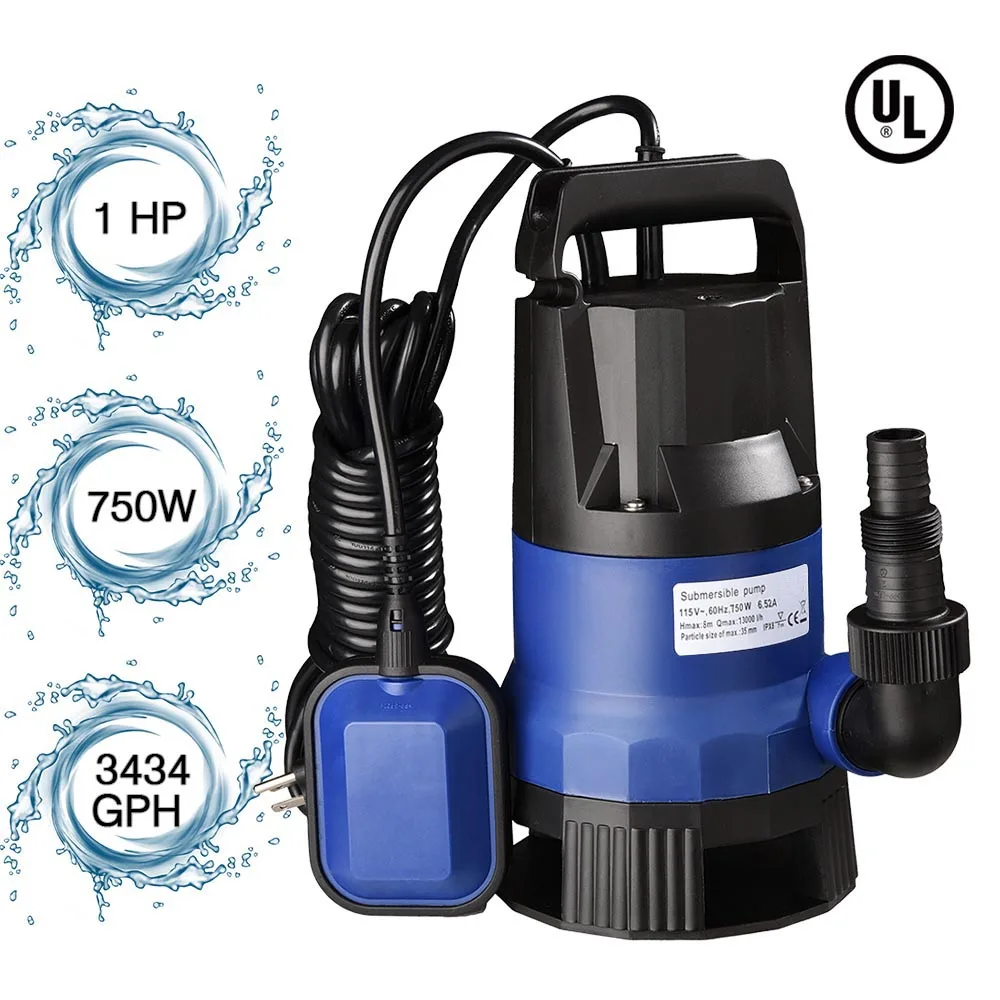 Yescom 1HP 3432GPH 750 Вт погружной насос для грязной чистой воды бассейн пруд водосток