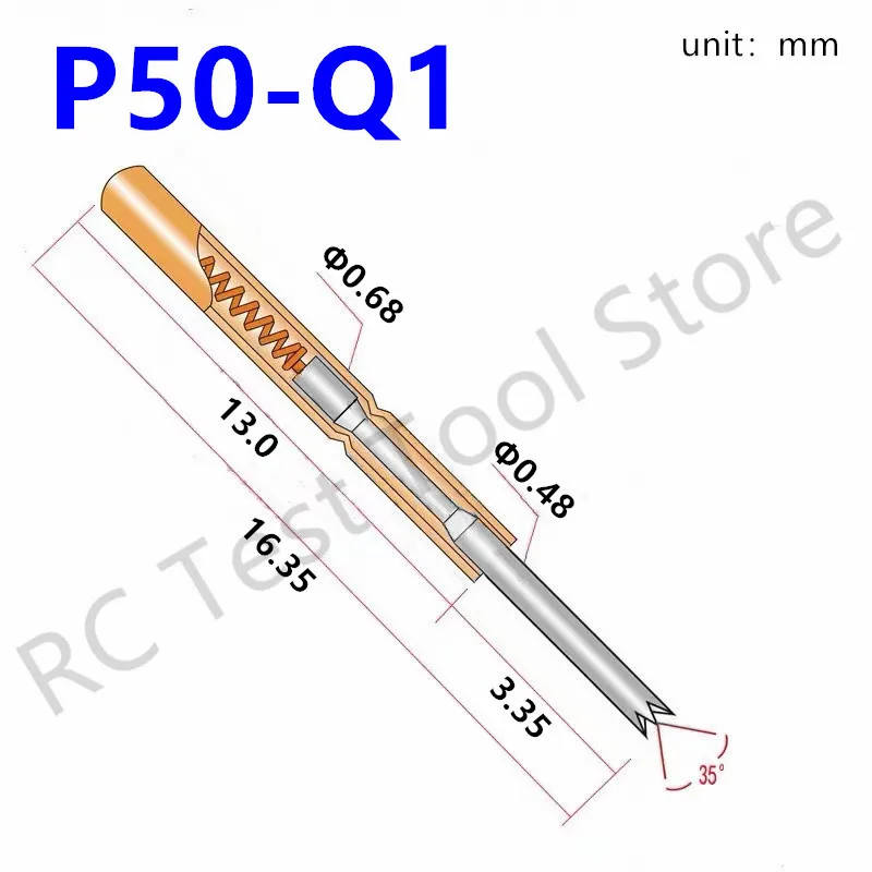 100 Pcs P50-Q1 New Hot DIY Metal Probe P50-Q Needle Length 16.35mm Nickel-Plated Spring Test Probe For Electric Test Tools