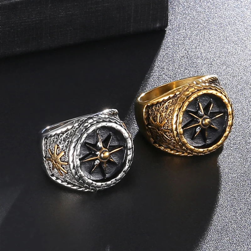 Винтажные штурвал компас кольца для мужчин золото/шаровой клапан нержавеющая