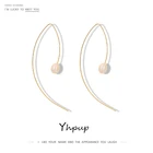 Серьги-подвески Yhpup женские, простые геометрические длинные серьги с пресноводным жемчугом, золотистые металлические украшения