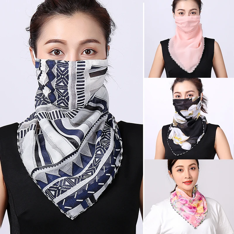 

Fashion Women Face Mask Scarf Chiffon Sunscreen Floral Foulard Lady Mouth Scarves Outdoor Anti Dust Breath Silk