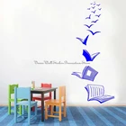 Летающие птицы и книги, настенные наклейки, комната для чтения, школа, библиотека, класс, кабинет, подарок, детская комната, украшения, виниловые наклейки Y16