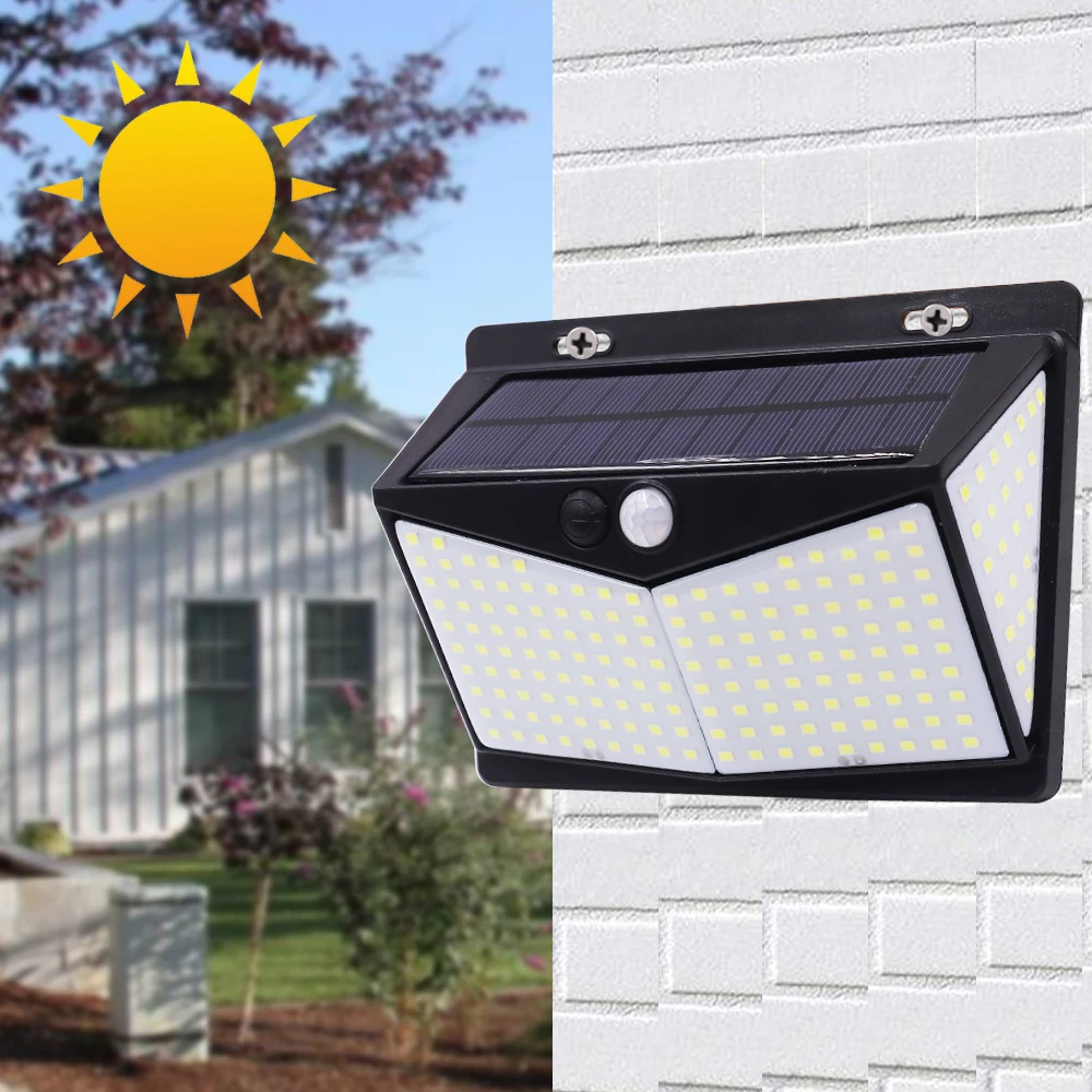 

Solar Motion Sensor Wall Light 136/206/208 LEDs White Light Waterproof Spotlight 3 Modes Outdoor Floodlight with Motion Detector