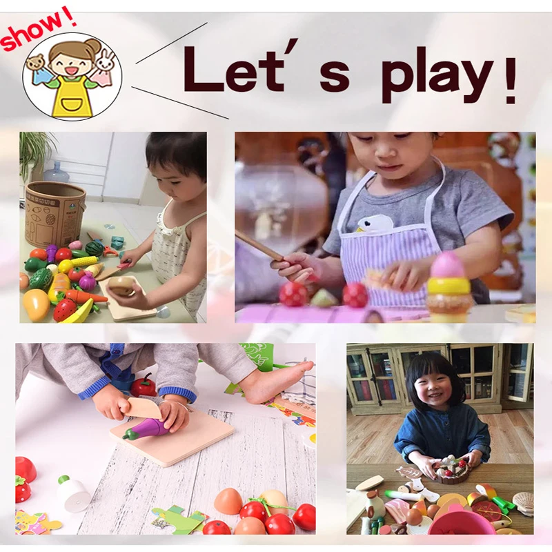 DIY Cute Wooden Cutting Fruit Vegetable Pretend Play Toy Set Kitchen Food Cook Cosplay Girls Children Kid Educational Toy Gifts images - 6