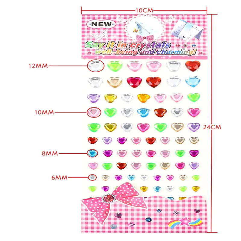 Акриловые наклейки с кристаллами для влюбленных разных размеров со стразами