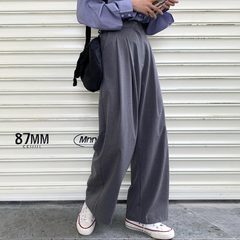 

WHOHOLL Straight Large Size Casual Solid Wide Leg Trousers Streetwear Suit Full-Length Hot Selling Chic Loose High Quality Pant