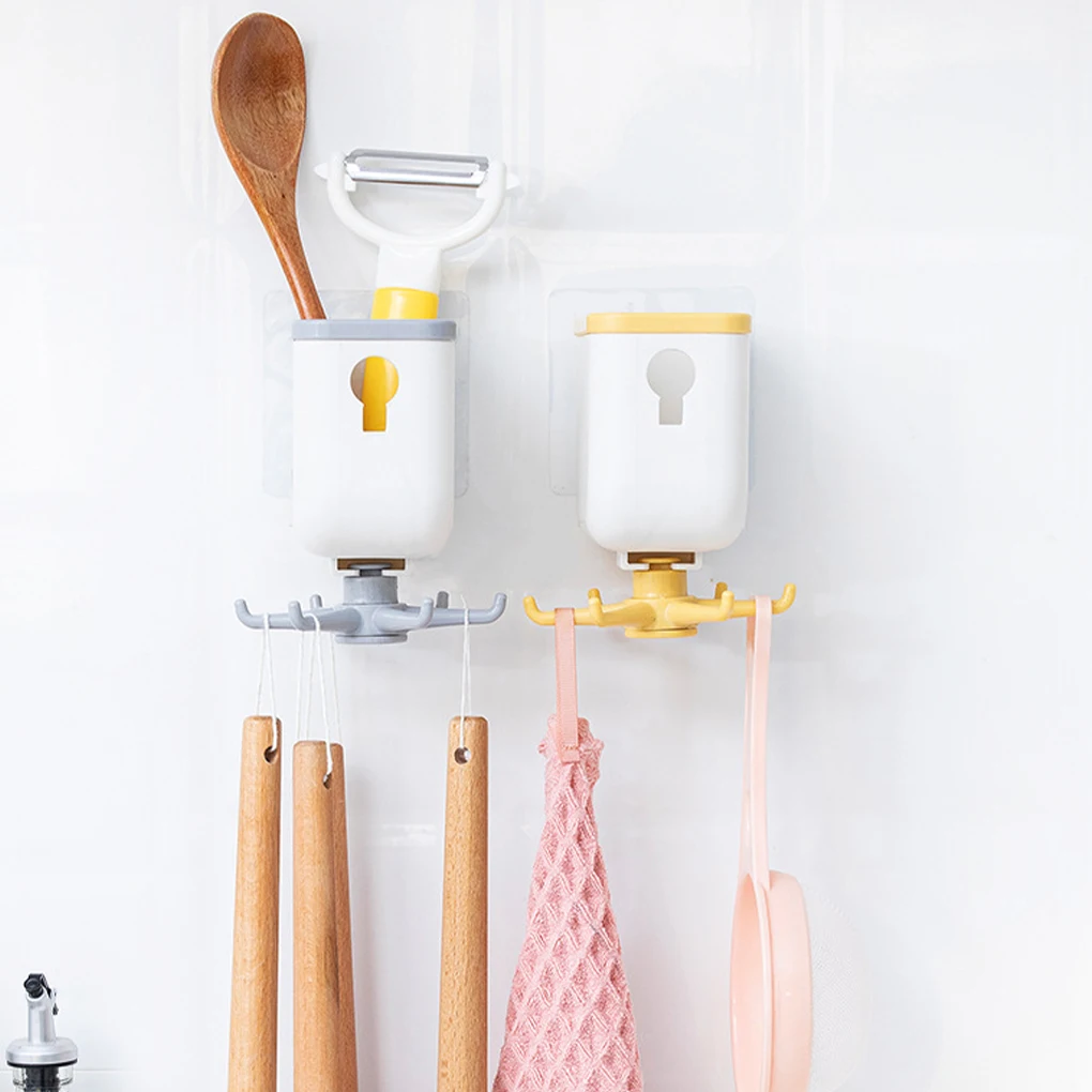 

Kitchen Hook Rotatable Wall Mounted Spoon Holder Rack Plastic Bathroom Storage Hanger Shelf Multi-function Storage Rack