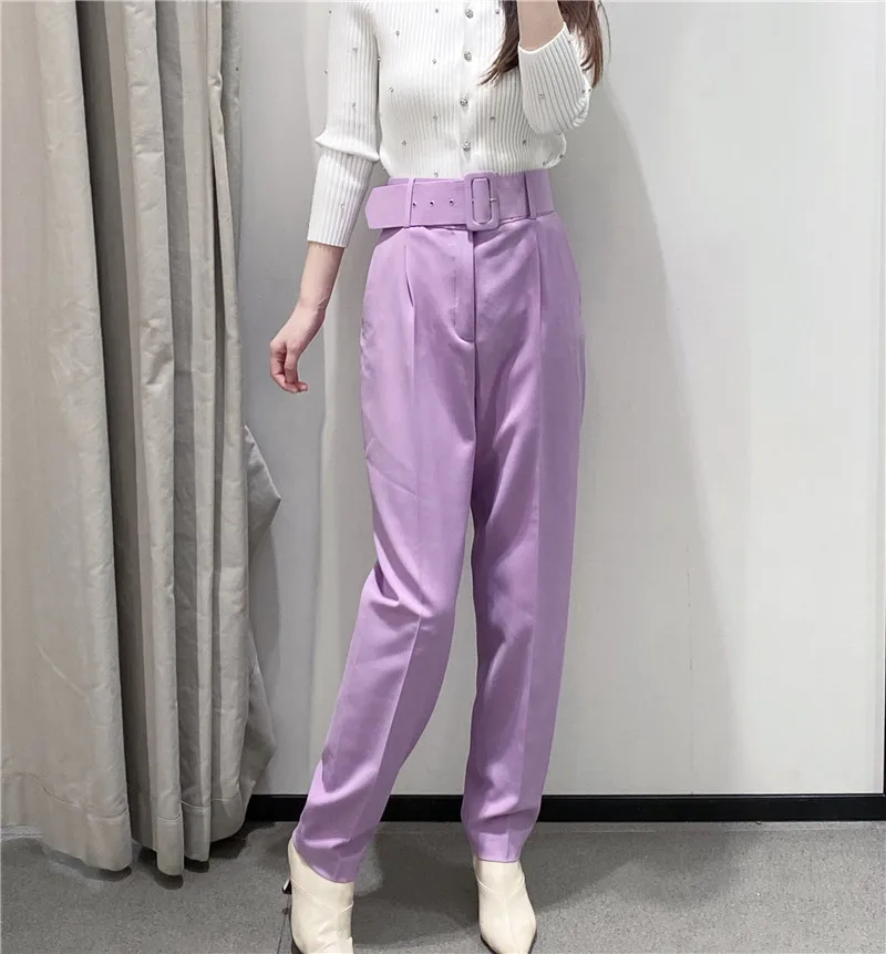 

Hot Sale Women candy color pants purple orange beige color chic business Trousers female fake zipper pantalones mujer pants P616