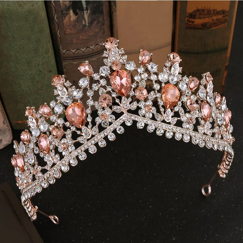 Тиары и короны винтажные женские свадебные украшения для волос с розовыми синими