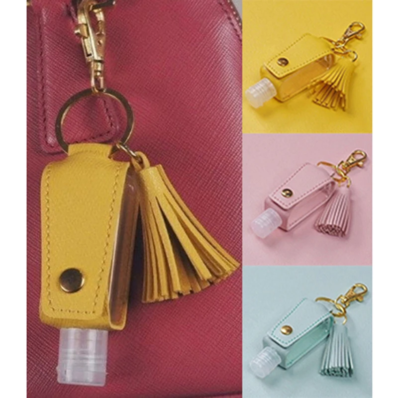 

Portable Empty Leakproof Travel Bottle Hand Sanitizer Tassels Leather Keychain