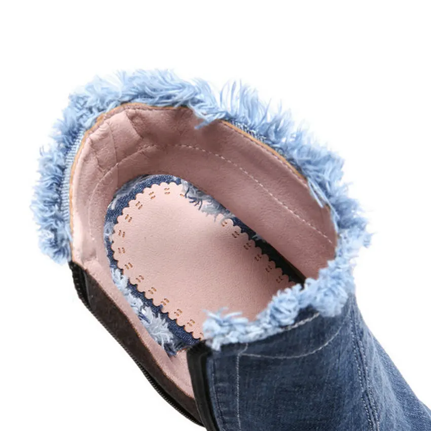 Женские сандалии QUTAA на тонком высоком каблуке с открытым носком из джинсовой