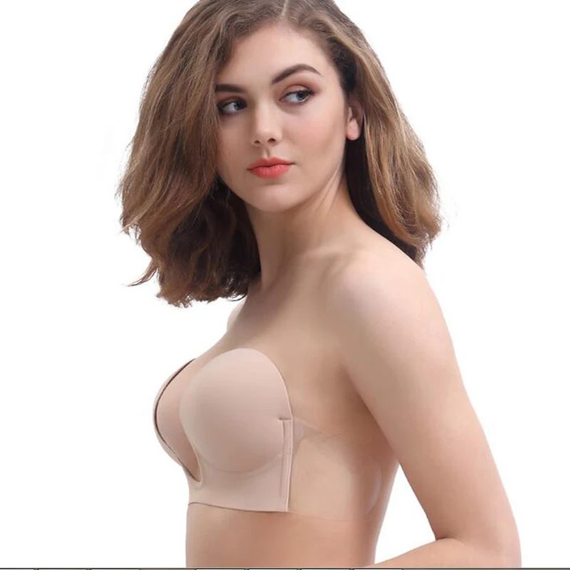 

Invisible Push Up Bra Strapless Bras Dress Wedding Party Sticky Self-adhesive New Silicone Brassiere Breathable Deep U Bra