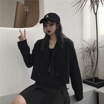 Black small suit jacket 2020 new autumn fashion temperament leisure student long-sleeved short dress | Женская одежда