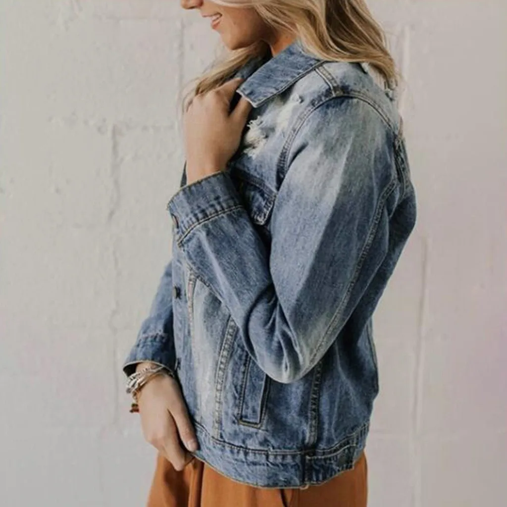 Women Outerwear Coats Jackets Fashion Long Sleeve Denim Coat Ladies Casual Jacket Outwear Jeans Overcoat Tops M840# | Женская одежда