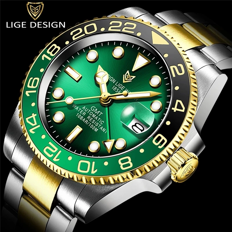 

2020 New LIGE Men Watches For Men Luxury Brand Ceramic Bezel GMT Automatic Watch 100M Waterproof Sport Mechanical Wrsitwatch 680