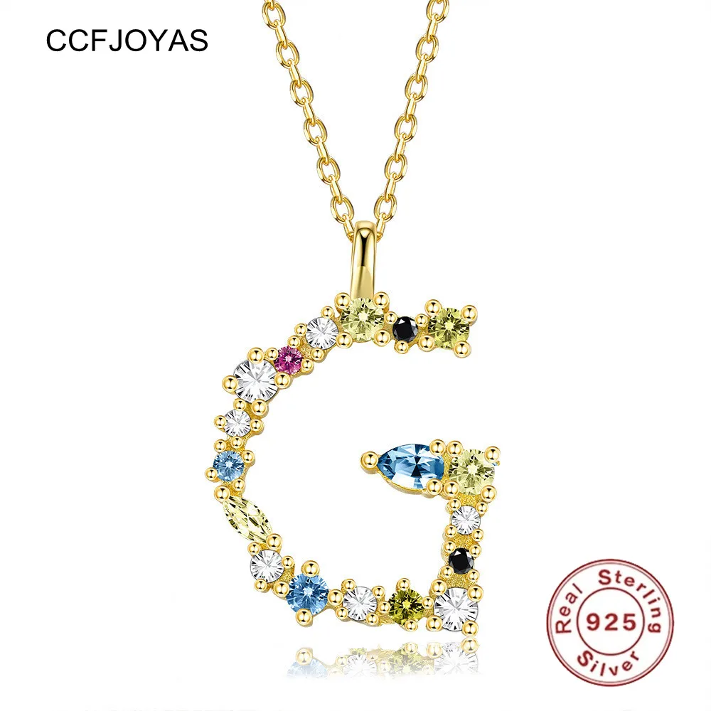 Женское Ожерелье CCFJOYAS серебро 925 пробы с 26 буквами и цветным цирконием цепочка до
